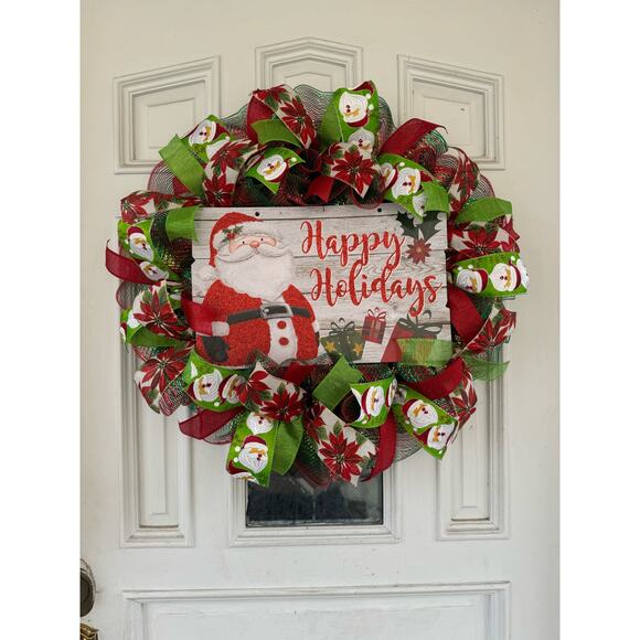 Happy Holidays Santa Wreat Festive Red and Green Christmas Wreath Door Decor xxx - Picture 1 of 8